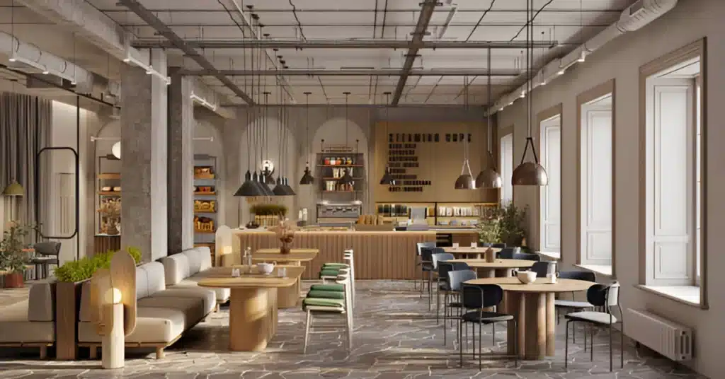 Interior design of a trendy cafe in Hyderabad by Varma And Associates.